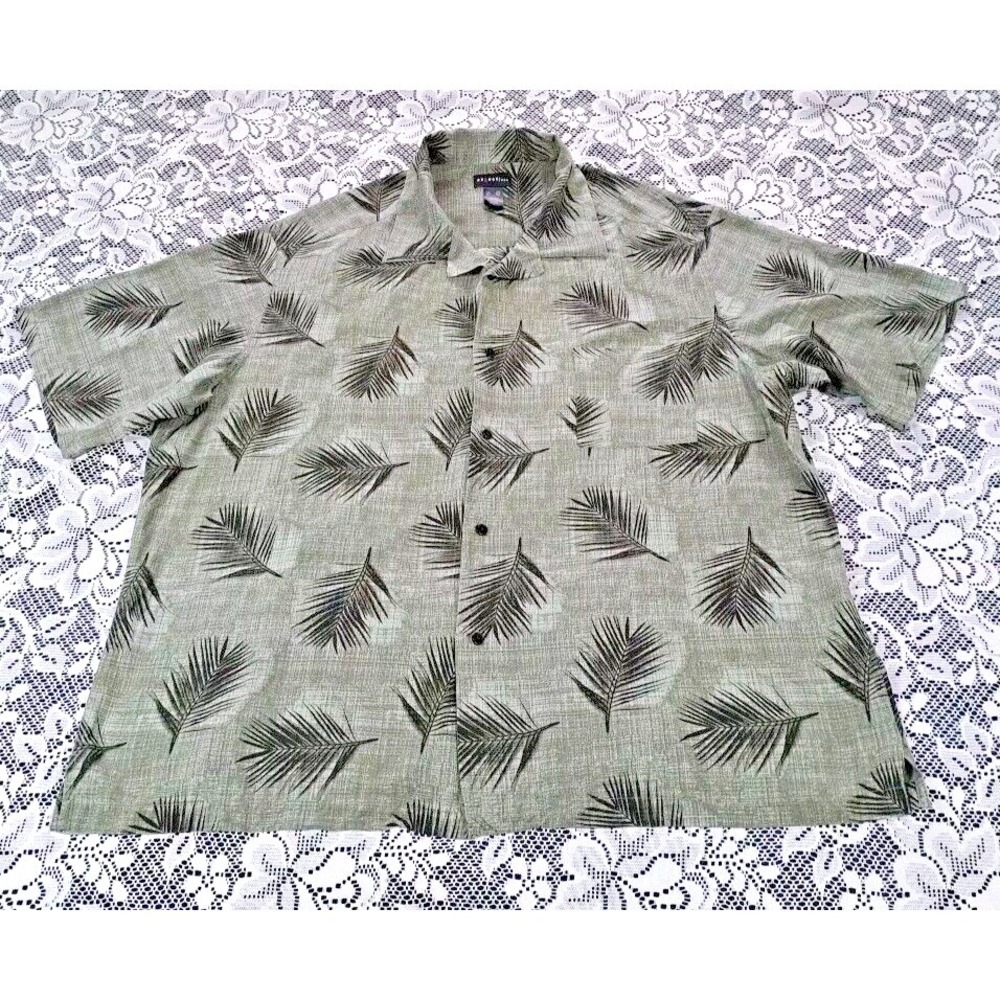 AxCess Shirt‎ Men's XXL Button Up 100% Rayon Green Tropical Print Short Sleeve